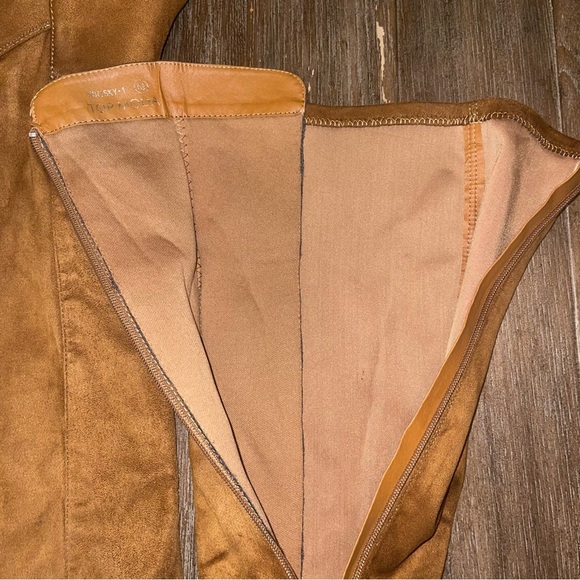Knee High Tan Block Heel Boots Stretch Round Toe Soft Top Moda Women’s 6.5 - Picture 10 of 11
